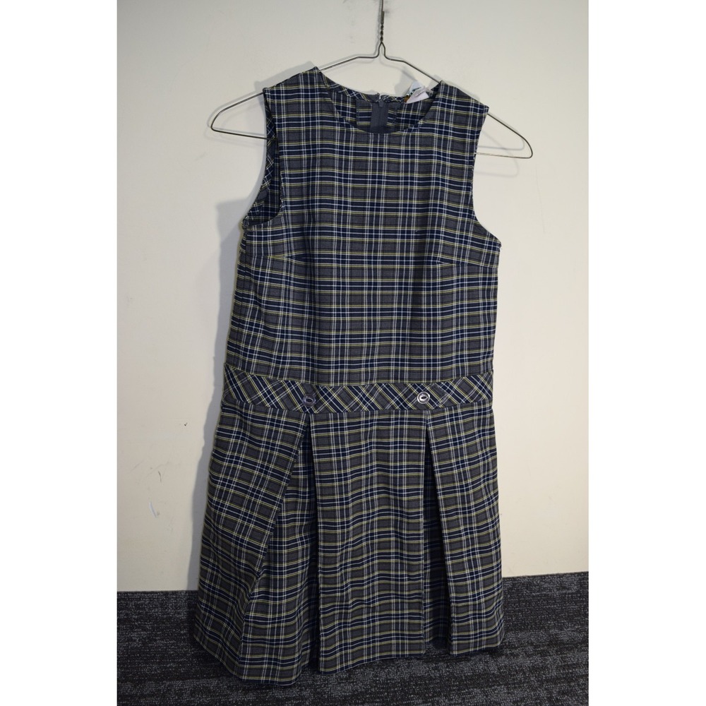 Flynn O'Hara Jumper Dress School Uniform GIRLS 12 12G Gray Blue Yellow  Plaid